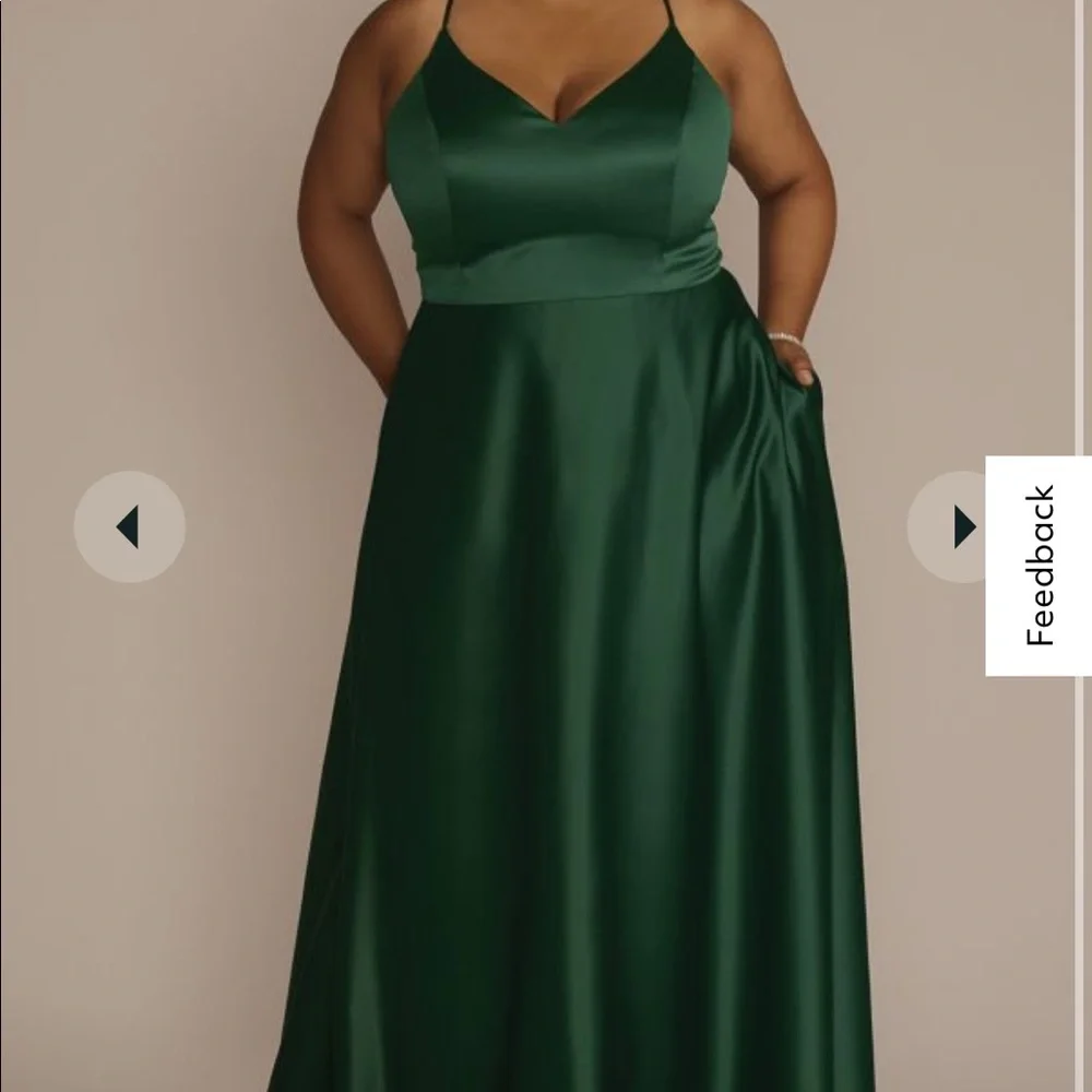 Size 10 satin v neck spaghetti strap bridesmaid dress David’s Bridal. - Picture 3 of 3